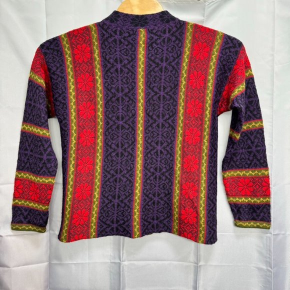 Classic Alpaca Knit Cardigan 100% Alpaca Size X-Large Bright Colored Hook Front - Picture 5 of 5